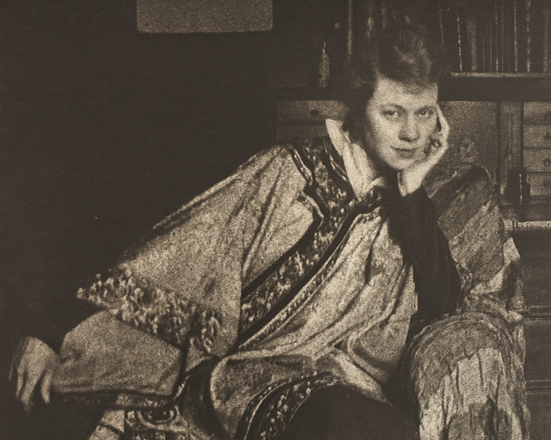 <h4>Photographed by Grace Parrish</h4>
<p>This photograph of childhood friend, Guida Richey, captures her in a sumptuous Oriental gown. Born in 1881, Guida lived at 5555 Cabanne Avenue – just a block down the street from the Parrish Family. Guida and Grace remained close friends and often travelled abroad together.</p>
