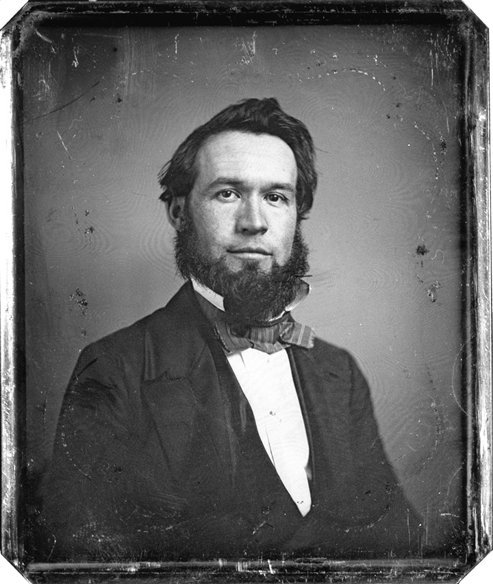 <h4>Photographed by Thomas Easterly</h4>
<p>A daguerreotype is a unique, one-of-a-kind photographic image on a highly polished, silver-plated sheet of copper. Exposure time for the earliest daguerreotypes varied from a few minutes to several minutes depending on the size of the image. It was necessary for the subject being photographed to stay as motionless as possible to avoid creating a blurry image.</p>
<p>Image Courtesy of the Missouri History Museum</p>
